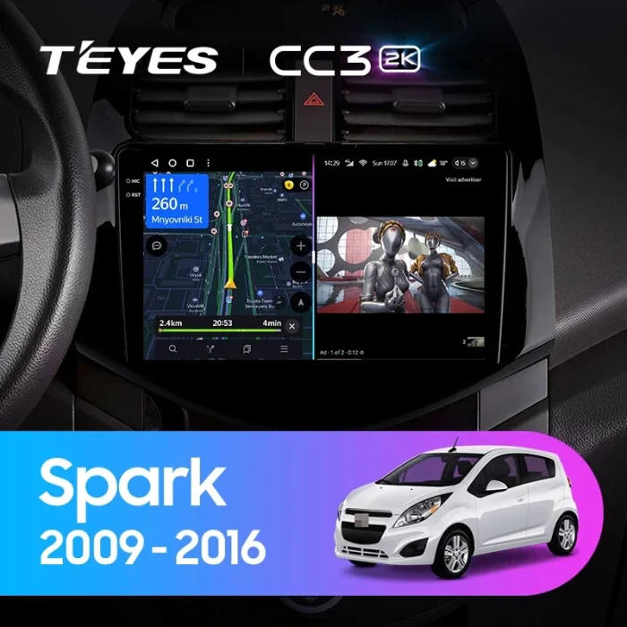 Navigatie Auto Teyes CC3 2K 360° Chevrolet Spark M300 2009-2016 6+128GB 9.5" QLED Octa-core 2Ghz, Android 4G Bluetooth 5.1 DSP