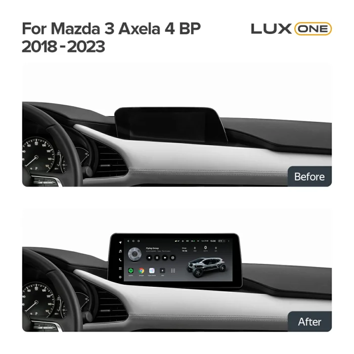 0755249861850_mazda_3_axela_4_bp2018_2023_beforeafter_1280x720 Navigatie Auto Teyes Lux One Mazda 3 IV 2018-2023 4+32GB 12.3" IPS Octa-core 2Ghz, Android 4G Bluetooth 5.1 DSP