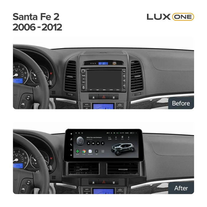 0755249862123_hyundai_santa_fe_2_2006_2012_beforeafter_1280x720 Navigatie Auto Teyes Lux One Hyundai Santa Fe 2 2007-2012 6+128GB 12.3" IPS Octa-core 2Ghz, Android 4G Bluetooth 5.1 DSP