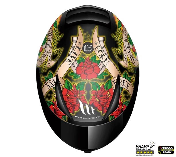 Casca integrala motociclete MT Revenge Skull&Rose negru/rosu lucios