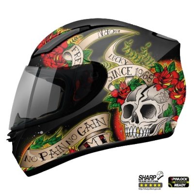 Casca integrala motociclete MT Revenge Skull&Rose negru/rosu lucios