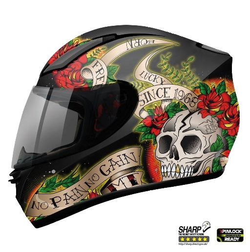 Casca integrala motociclete MT Revenge Skull&Rose negru/rosu lucios