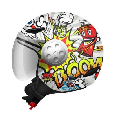 Casca open face motociclete MT Urban Kids Street art alb/galben fluor/rosu lucios