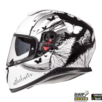 Casca integrala motociclete MT Thunder III SV Vlinder A1 negru/alb perlat lucios (ochelari soare integrati)