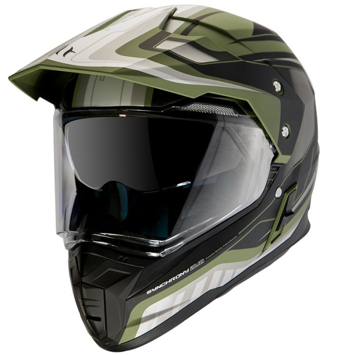 Casca off road MT Synchrony Duo Sport Tourer negru/verde military mat cu viziera (ochelari soare integrati)