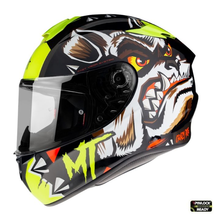 Casca integrala MT Targo Crazy Dog G3 galben fluor lucios – tip MT-V-14
