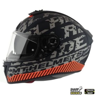 Casca integrala motociclete MT Blade 2 SV Check B2 gri/portocaliu mat (ochelari soare integrati)