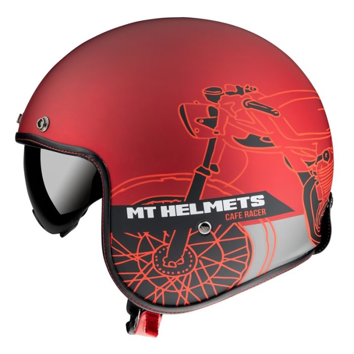 Casca open face MT Le Mans 2 SV Cafe Racer B5 rosu mat (ochelari soare integrati)