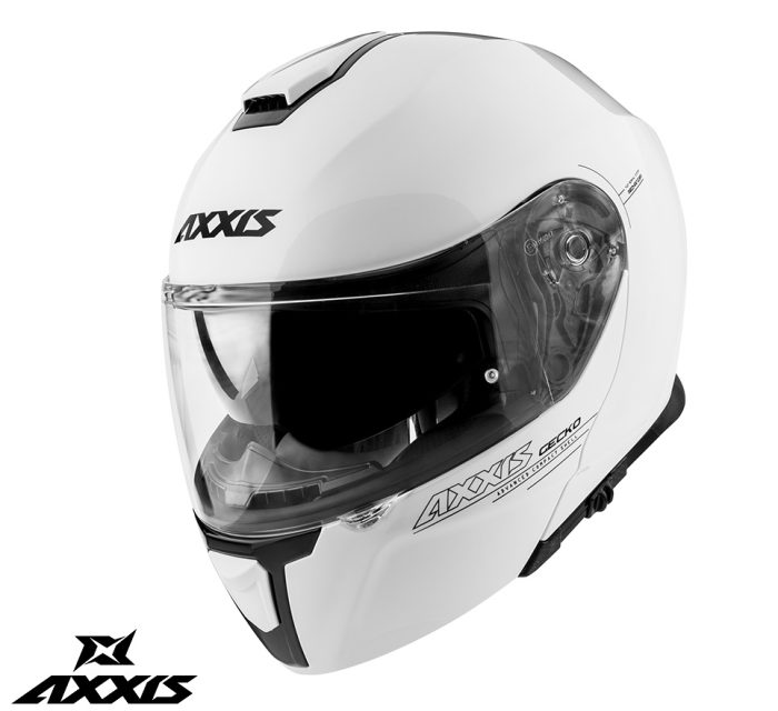 Casca modulabila Axxis model Gecko SV A0 alb lucios (ochelari soare integrati)