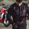 Geaca (jacheta) motociclete barbati Racing/Roadster Ixon vara model Demoniak MS culoare: negru/rosu