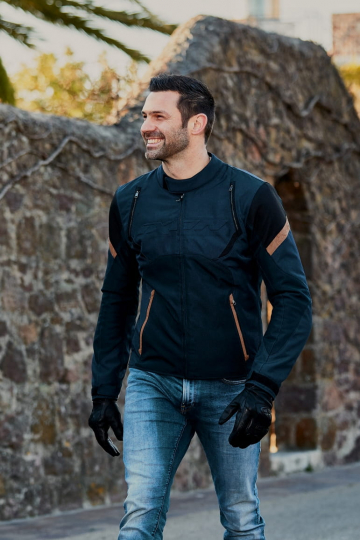 Geaca (jacheta) motociclete barbati Urban/Heritage Ixon mid-season model Striker Retro WP MS culoare: negru/navy/maro